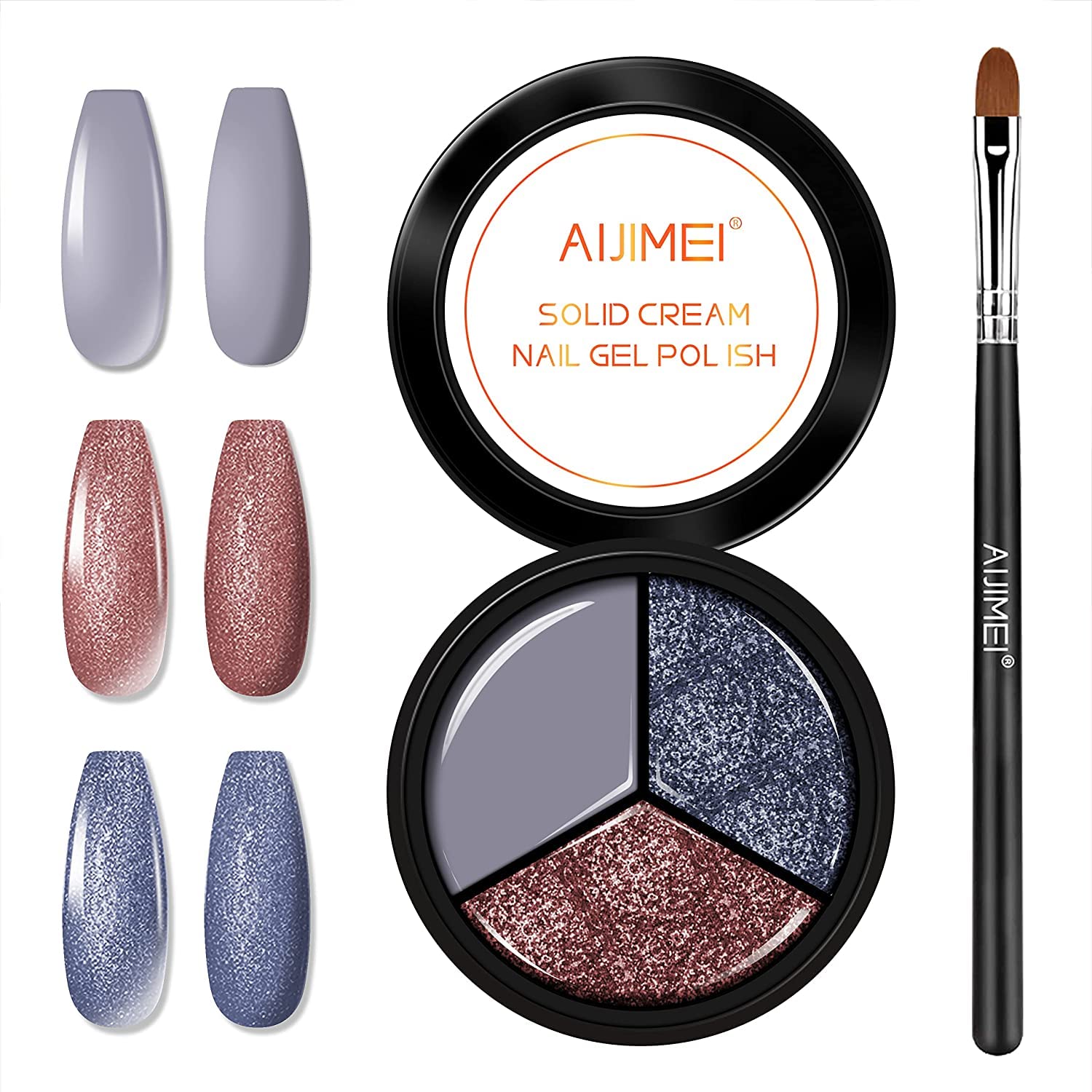 AIJIMEI Shiny Solid Nail Polish Cream 3in1 Solid Gel Polish SolidGlitterCream Gel Polish for NailsArt Painting GelSoak Off Cream