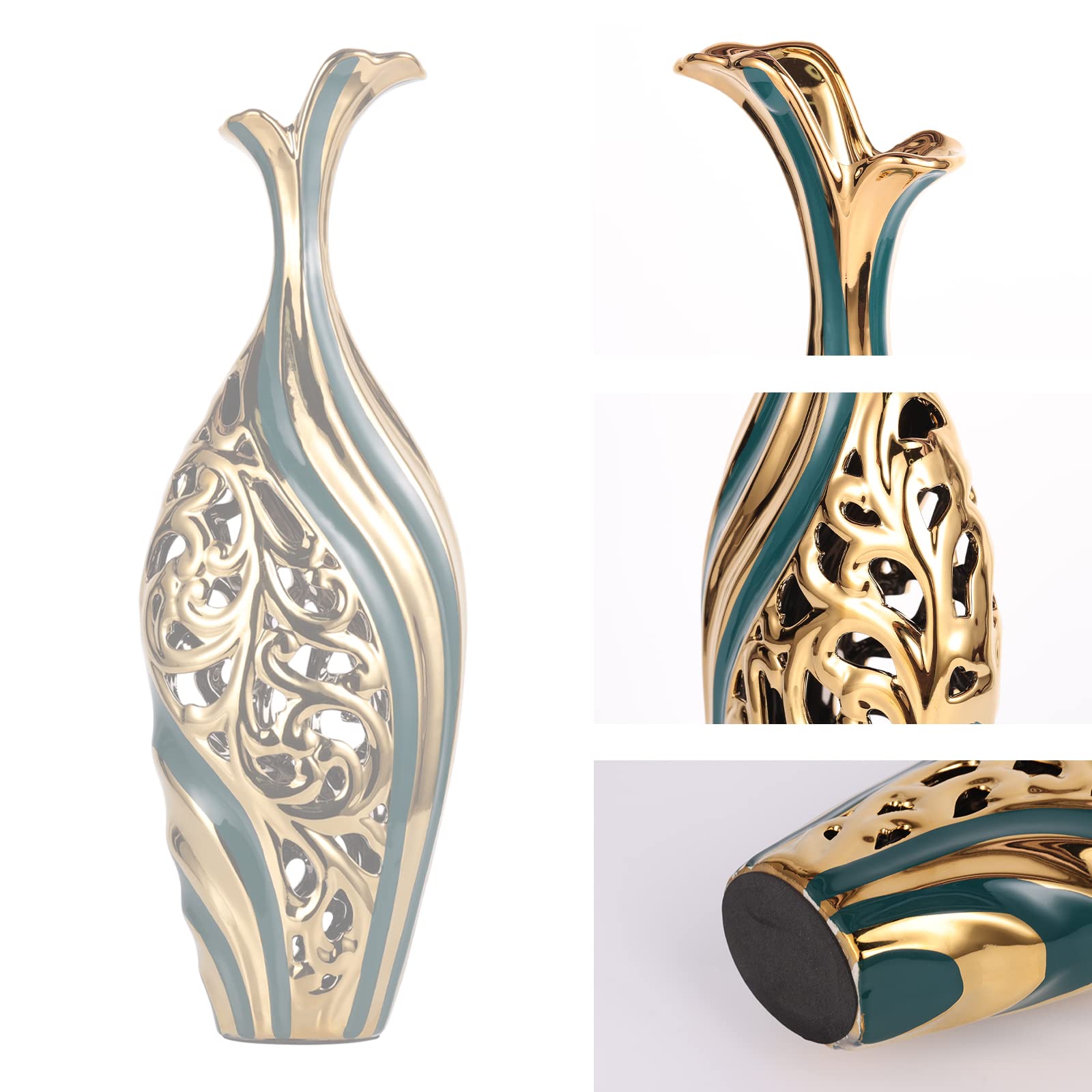 Amazon.co.jp: 高さ19インチ フロア花瓶 グリーンとゴールドの