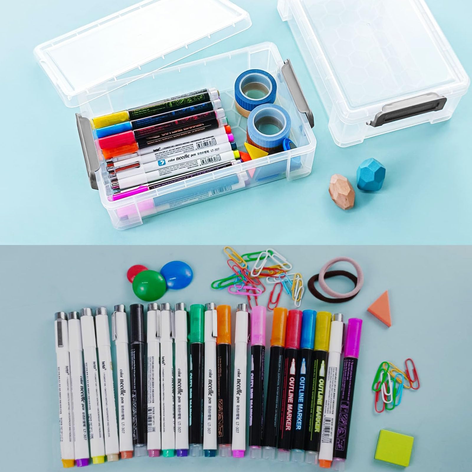 4 plastikowe pudełka na ołówki, nakładające się pudełko na ołówki, plastikowe etui na biurko, przezroczyste pudełka na ołówki, do biura, domowego przechowywania ołówków
