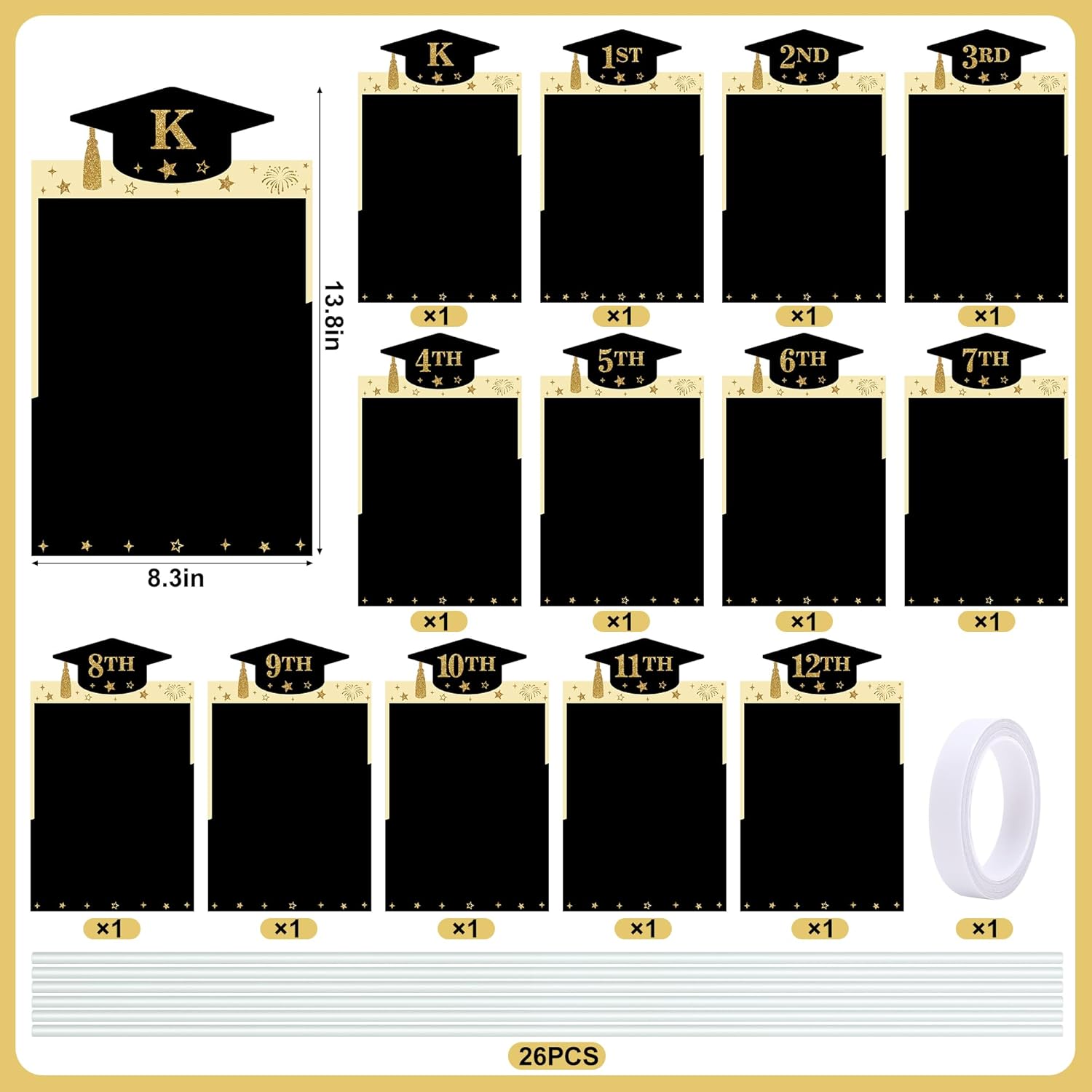 13 Pcs DIY Graduation Yard Signs, 13.8" x 8.3" K-12 Congrats Grad Photo Lawn Sign with Stakes, 2026 Graduation School Picture Display Sign Decor for Outdoor Patio Grad Party Supplies