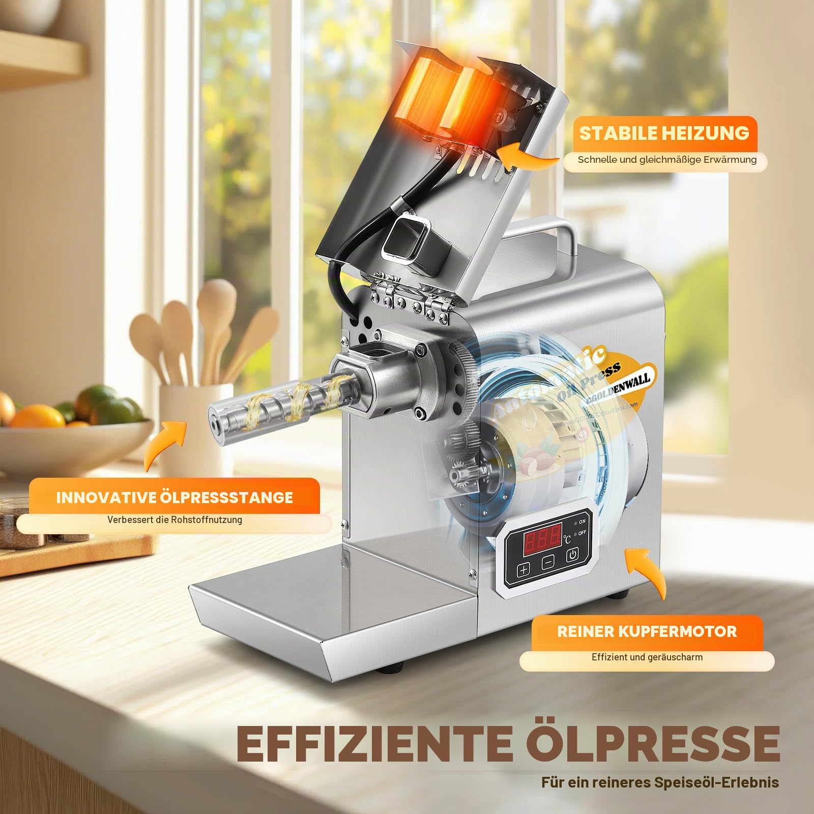 CGOLDENWALL 1000W LED Ölpresse Maschine Ölabzieher Expeller mit intelligentem Temperaturregler/Industriemotor/komplett Edelstahl