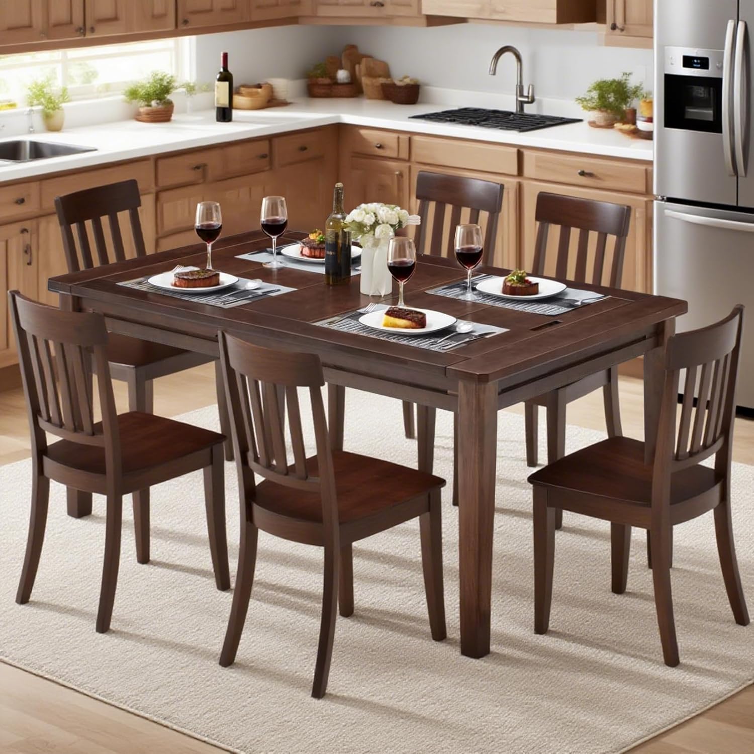 Haddockway 63" ×39“ Board Game Table with Removable Top, Solid Wood Dining/Gaming Table for 4-6 Players with Play Mat, 6 Detachable Cup Holders & 6 Hobby Trays (Warm Walnut)