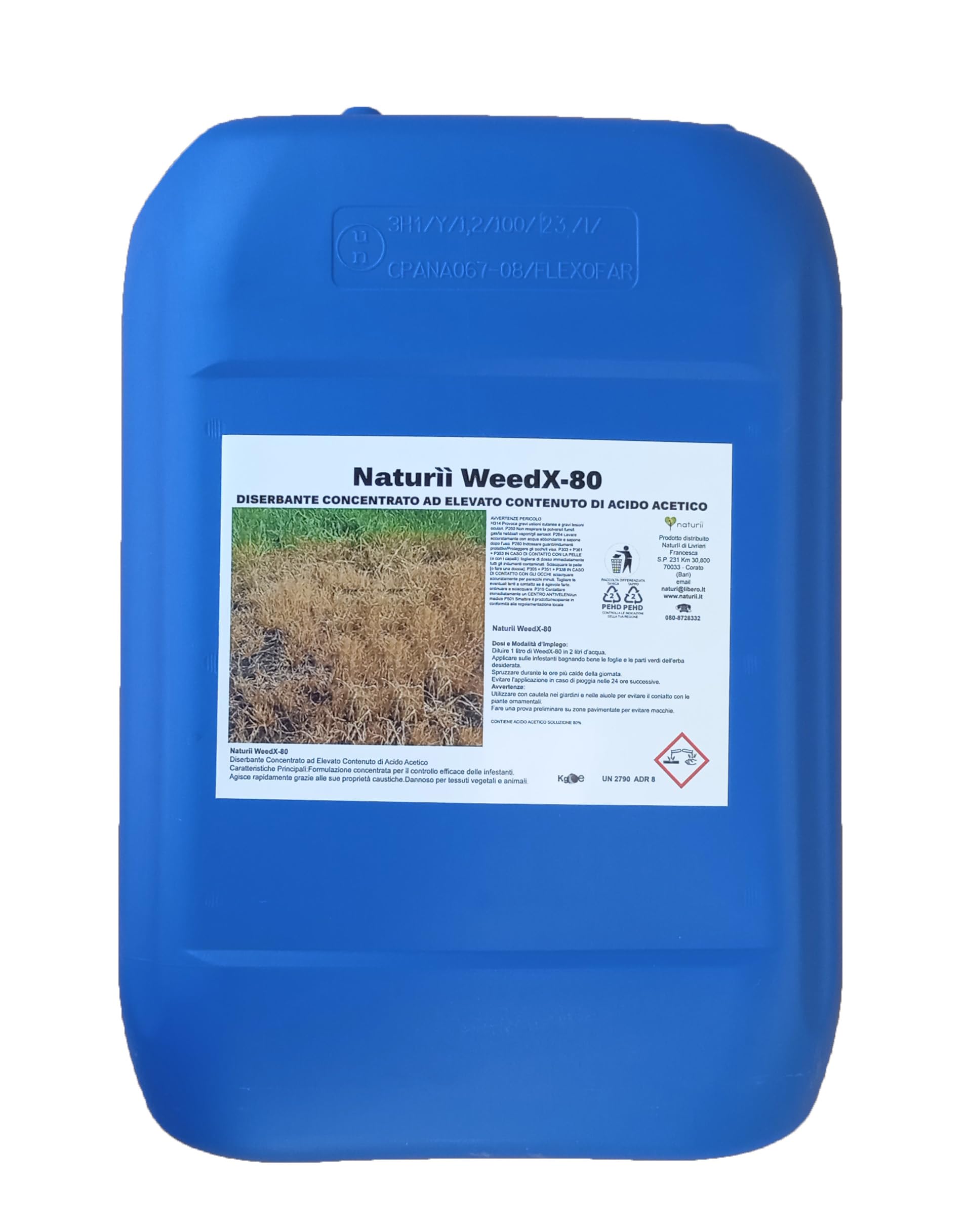 Naturìì WeedX-80 erbicida totale acido acetico 10 kg per viottoli