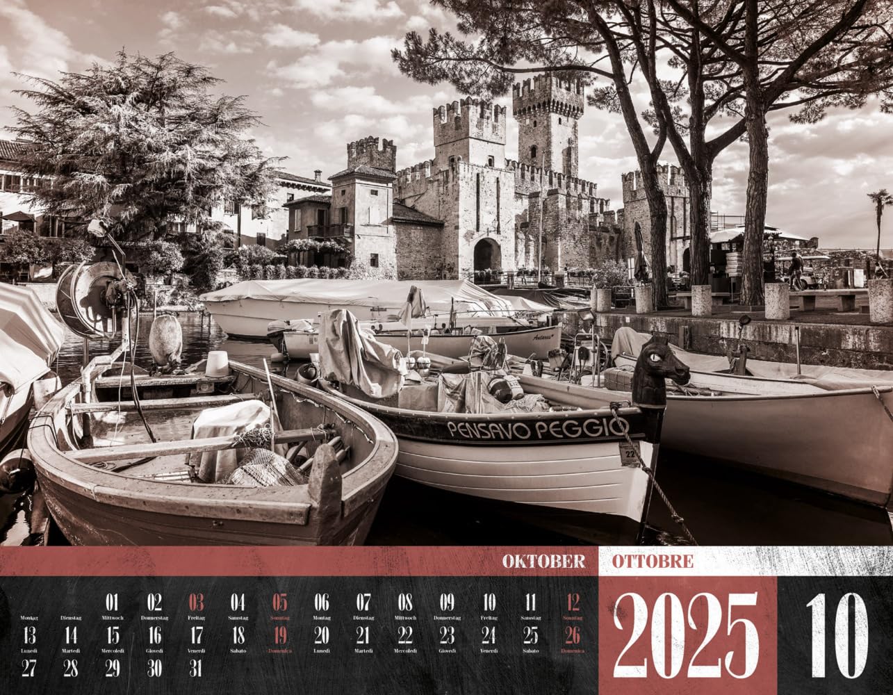 La Dolce Vita - Italienische Lebensart Kalender 2025, Wandkalender in Schwarz-Weiß / Sepia im Querformat (54x42 cm) - Lifestyle-Kalender - Vintage
