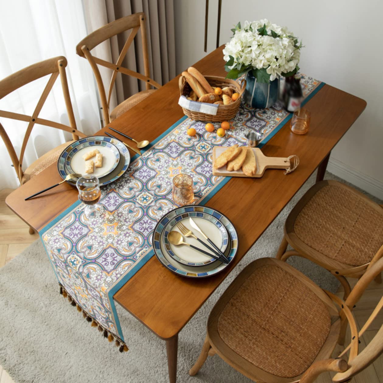 Amazon｜[OceanMap] ジャガード織り 上品 テーブルランナー ボヘミア風