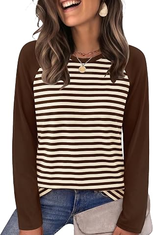 WIHOLL Long Sleeve Shirts for Women Tops Fall Outfits Chocolate Brown L