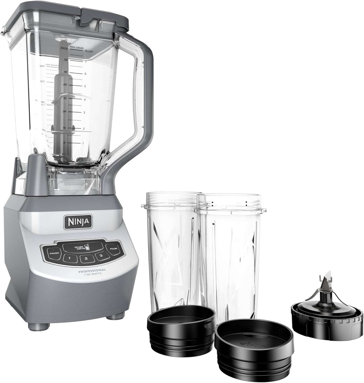 Ninja BL660 Professional Compact Smoothie & Food Processing Blender, 1100-Watts, 3 Functions -for Frozen Drinks, Smoothies, Sauces, & More, 72-oz.* Pitcher, (2) 16-oz. To-Go Cups & Spout Lids, Gray