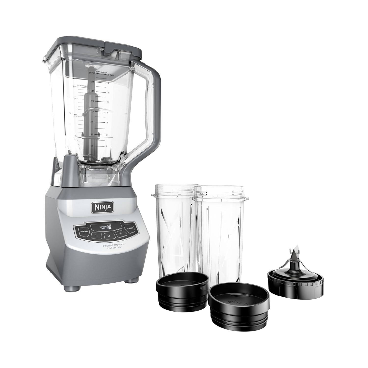 Ninja BL660 Professional Compact Smoothie & Food Processing Blender, 1100-Watts, 3 Functions -for Frozen Drinks, Smoothies, Sauces, & More, 72-oz.* Pitcher, (2) 16-oz. To-Go Cups & Spout Lids, Gray image 1