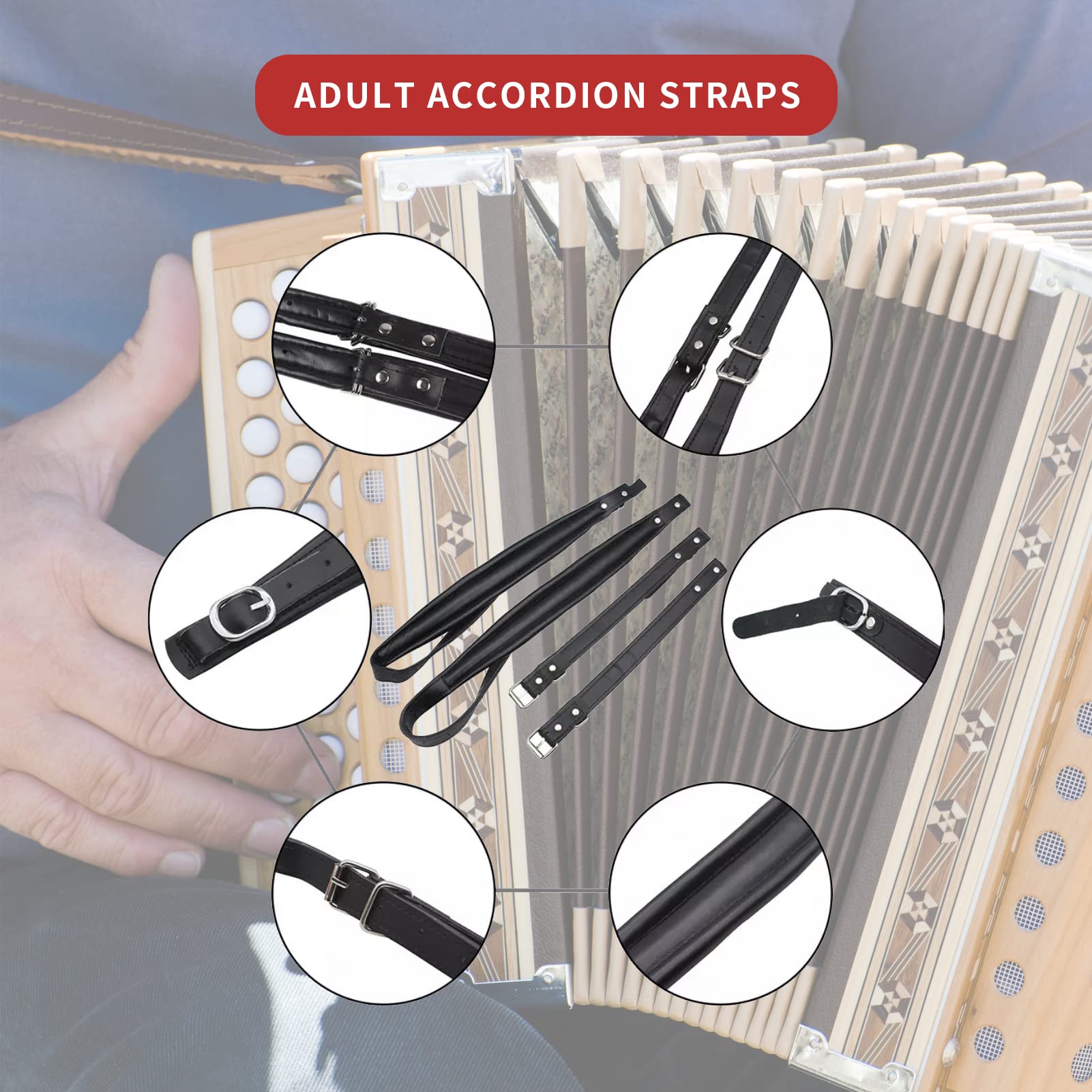 Cinghie per Fisarmonica Nere, Cinghie per Fisarmonica in Morbida Pelle PU, Tracolla per Fisarmonica Regolabile, Accessori per Strumenti Musicali, per la Maggior Parte delle Fisarmoniche con 16-120 Bas