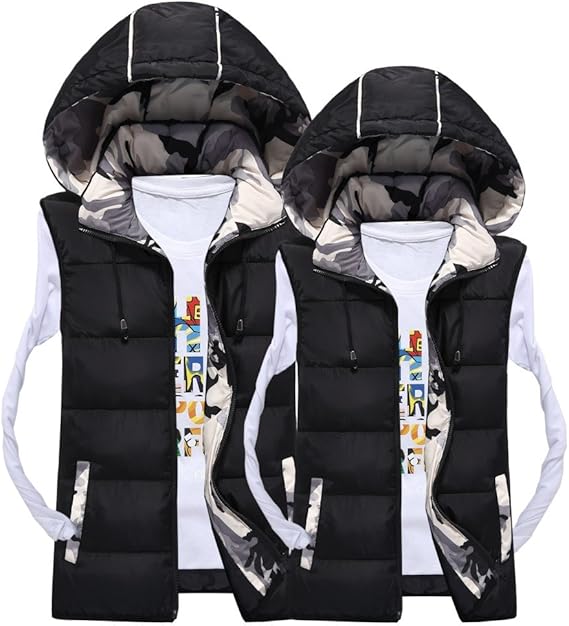 Amazon ダウン ベスト パーカー メンズ ナイロン 冬 秋 春 フード 迷彩 暖かい 防寒 防風 おしゃれ カラフル カジュアル ジャケット Nail39 ブラック 黒 L ベスト 通販