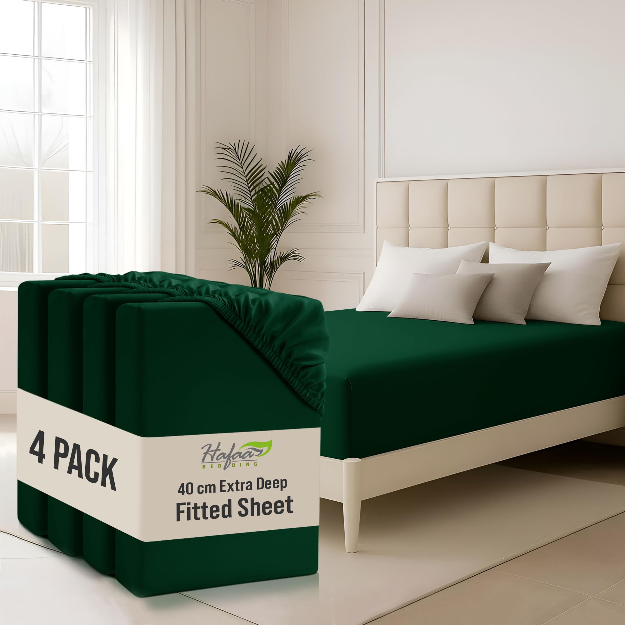 Hafaa Super King Fitted Sheet 4 Pack 40Cm Deep Pocket 16 Inch Emerald Bed Sheets Hotel Quality Soft Brushed Microfiber Fabric Breathable Shrinkage Fade Resistant Bedsheets