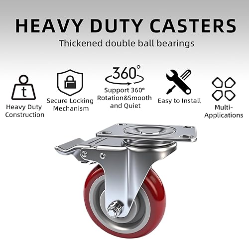 Miniatura 4 de Juego de 4 ruedas de 4 pulgadas resistentes con frenos, ruedas giratorias de 360 grados con cerradura para muebles, mesa, carrito y banco de