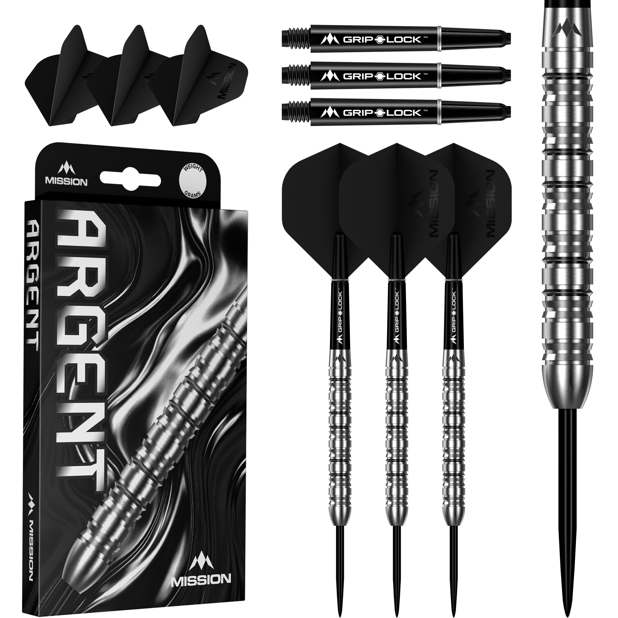 Mission Darts | Argent | Steel Tip Darts | 90% Tungsten | Silver | 22g & 24g Available (24, Grams)