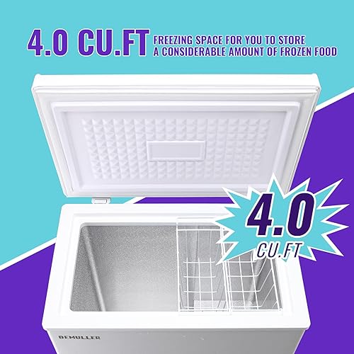 Miniatura 2 de DEMULLER Congelador de pecho, pequeño congelador blanco profundo de 4.0 pies cúbicos, congelador compacto de puerta abierta superior con panel