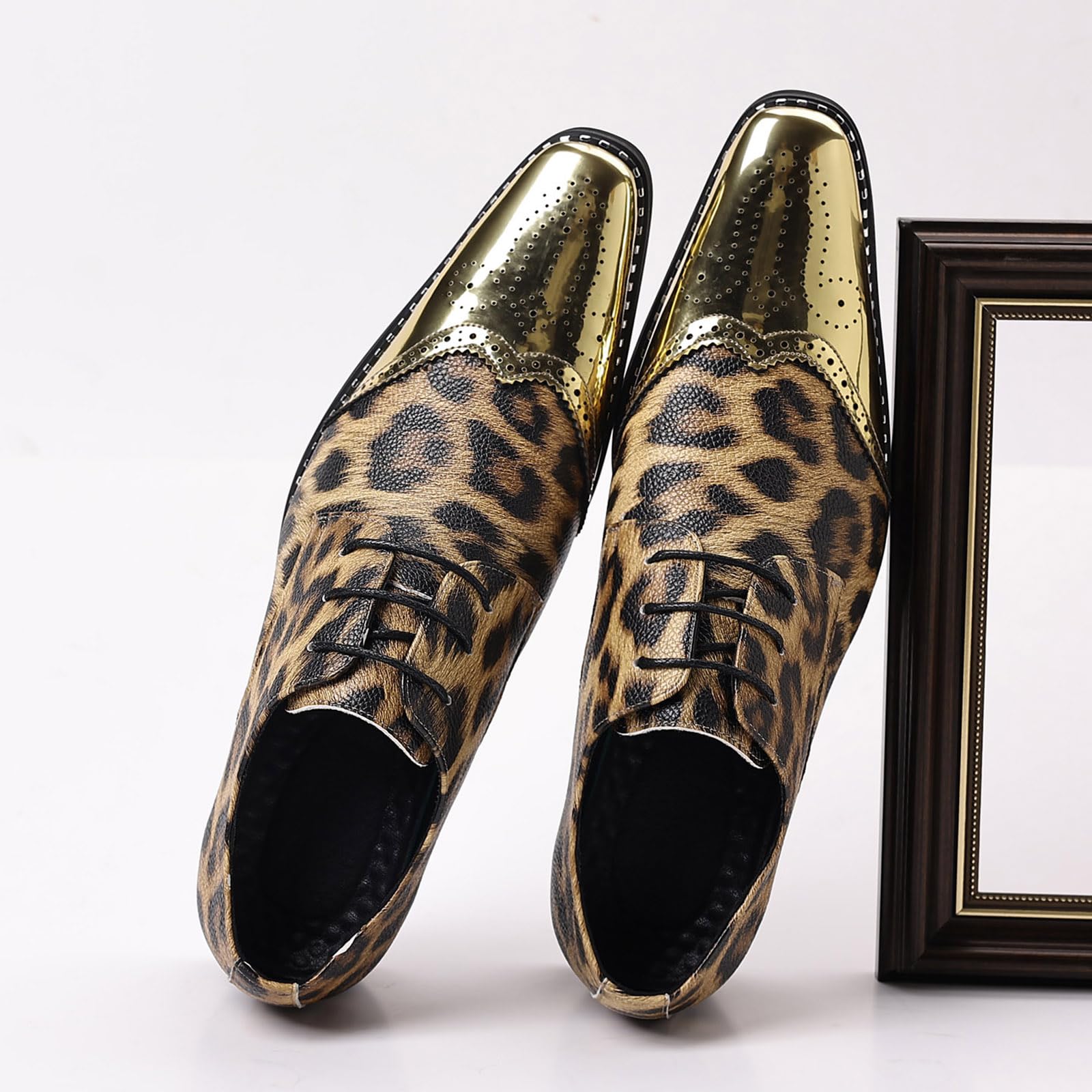 Herren Glänzende Leopard Druck Kleid Schuhe | Metallic Oxford Schuhe für Party, Abschlussball, Bühne, Hochzeit und Club-Outfits