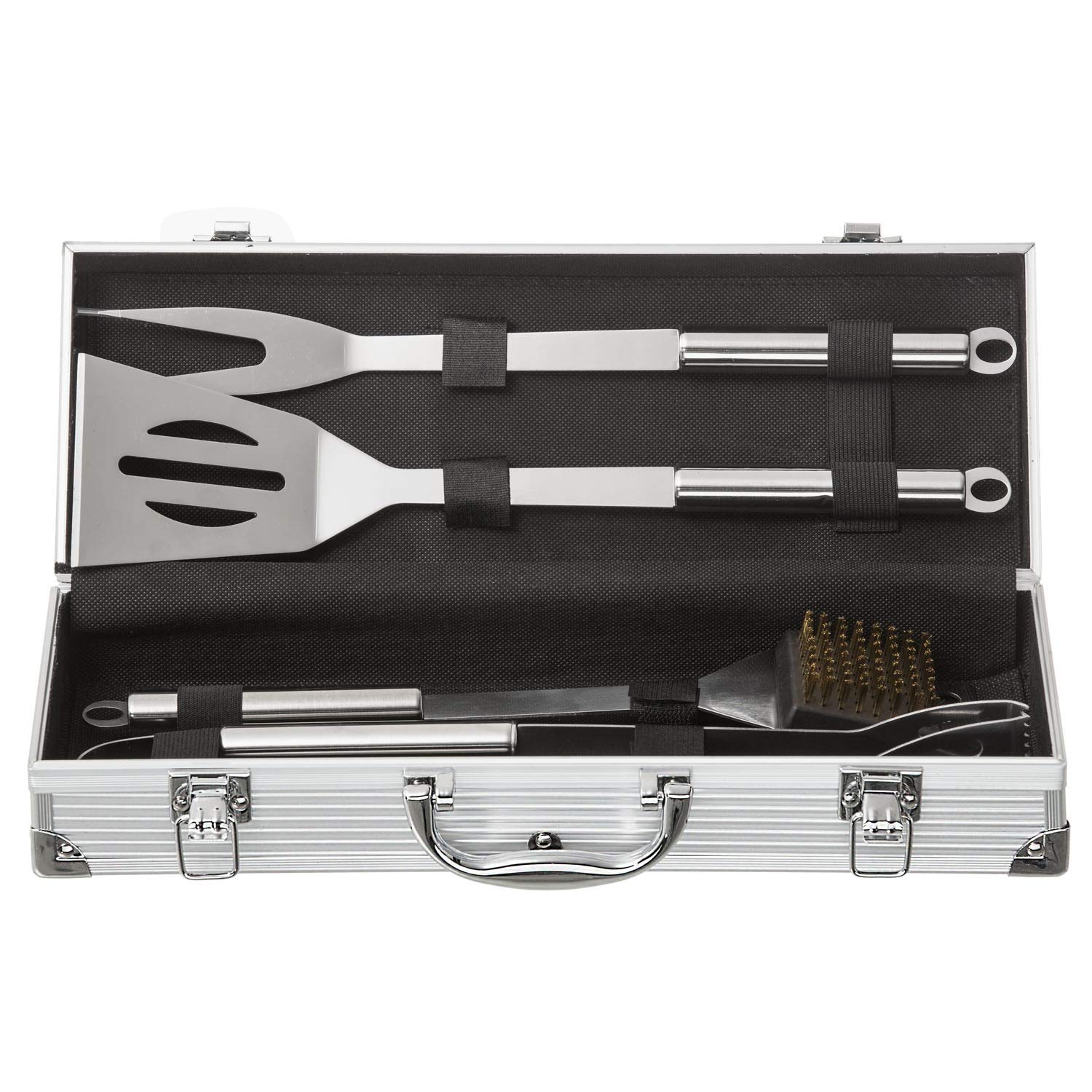 Ensemble de Couverts Professionnels pour Grill en Acier Inoxydable Boîtier de Grill 5 pièces Accessoires pour barbecue avec Brosse à Griller