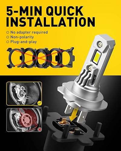 Miniatura 3 de AUXITO Bombillas LED UpgradedH7, 350% más brillantes, 6500K blanco, tamaño mini 1:1, no requiere adaptador, sin polaridad, bombilla antiniebla H7ll
