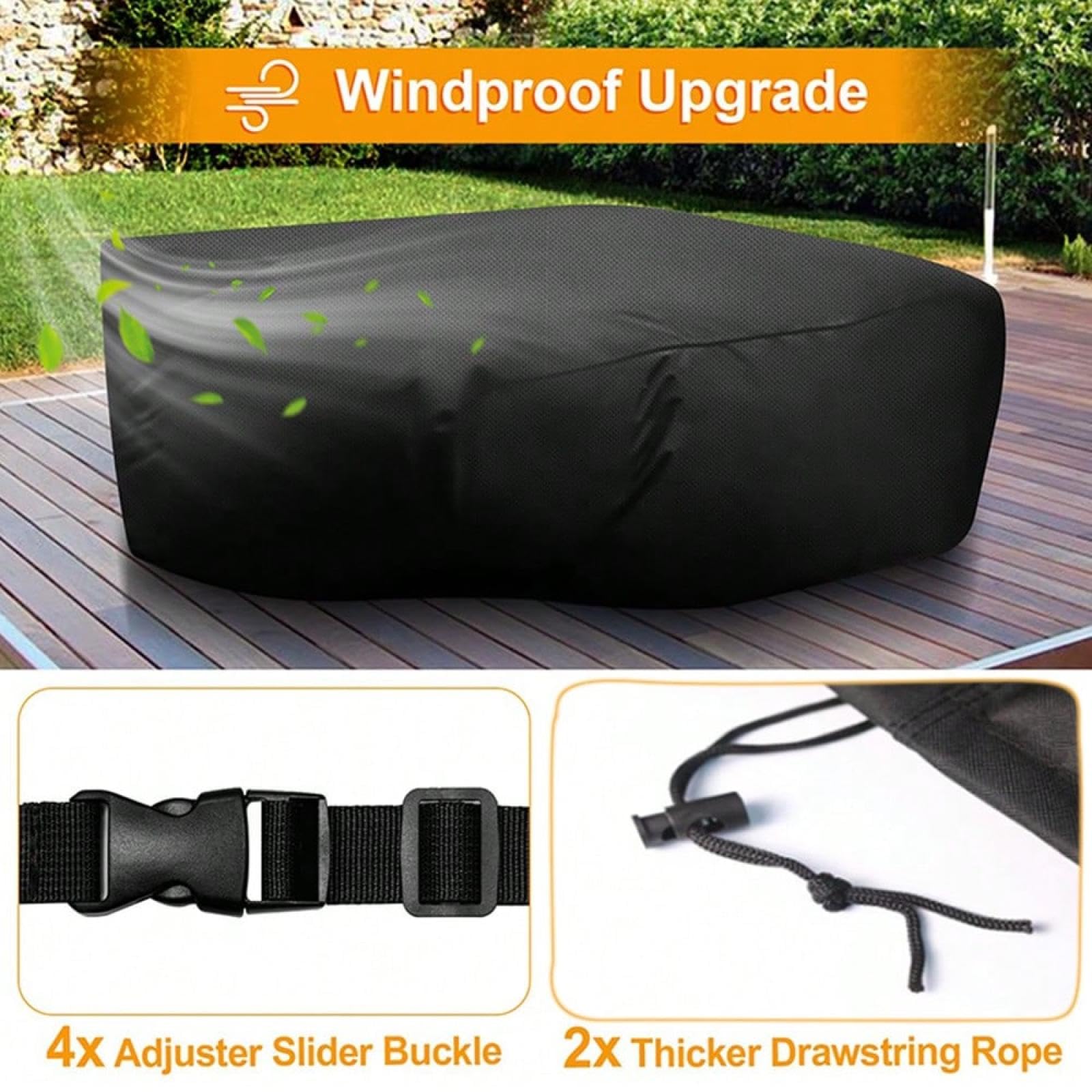 Bardzo duże pokrowce na stół ogrodowy z tkaniny Oxford 420D, 140 x 130 x 75 cm, wiatroszczelne i odporne na promieniowanie UV, wytrzymałe pokrowce na meble ogrodowe na prostokątne stoły i krzesła