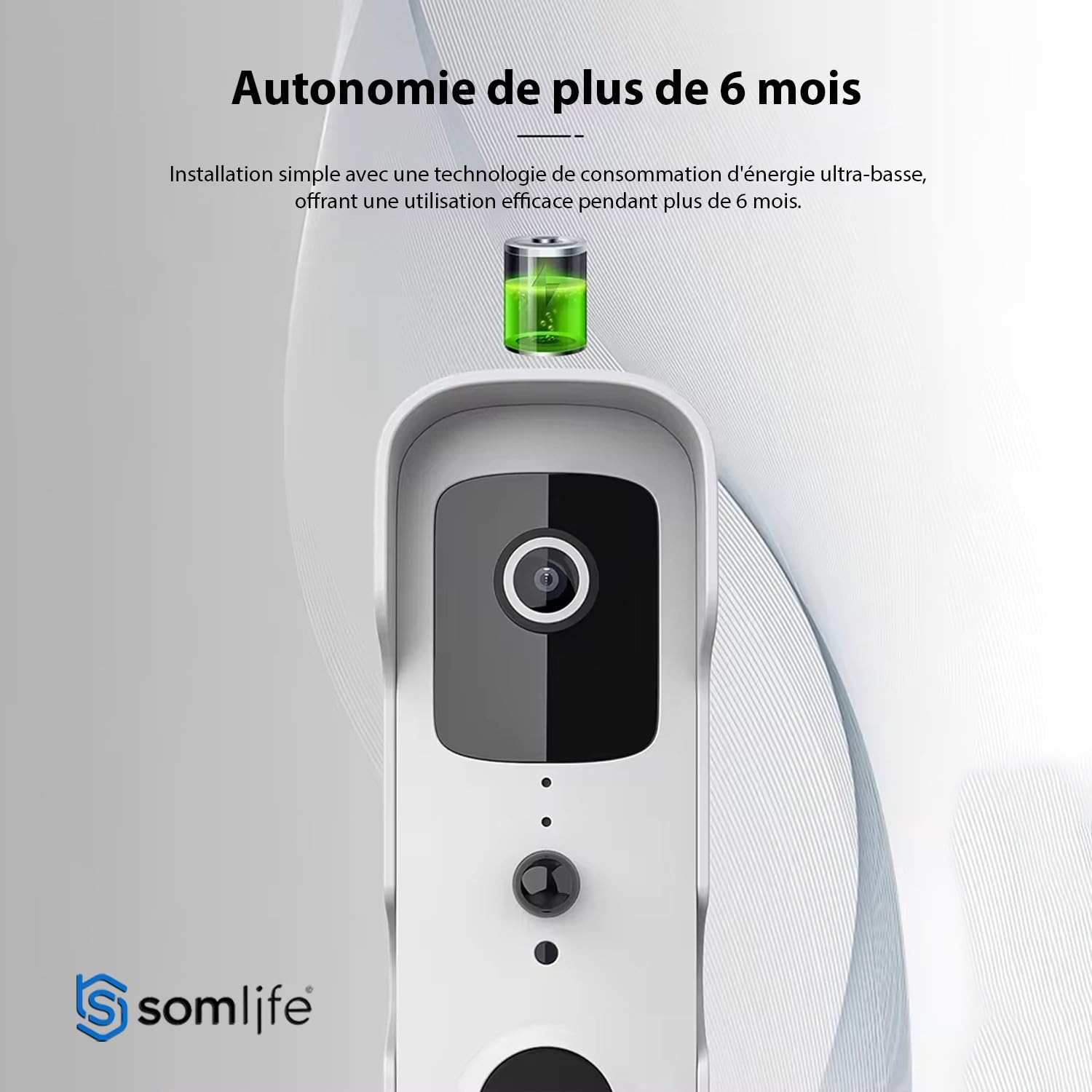 Sonnette portier HD SomLife app tuya smart life autonome sans fils alerte direct smartphone, vision nocture carillon fourni