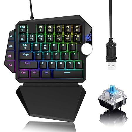 Amazon Urworthltd 片手ゲーミングキーボード メカニカルキーボード 青軸 Rgbバックライト Usb有線 39キー マルチメディアノブ マクロ機能 リストレスト付き Windows Mac対応 Pc ラップトップ ポータブル ミニシングル 日本語説明書付き ブラック Urworthltd