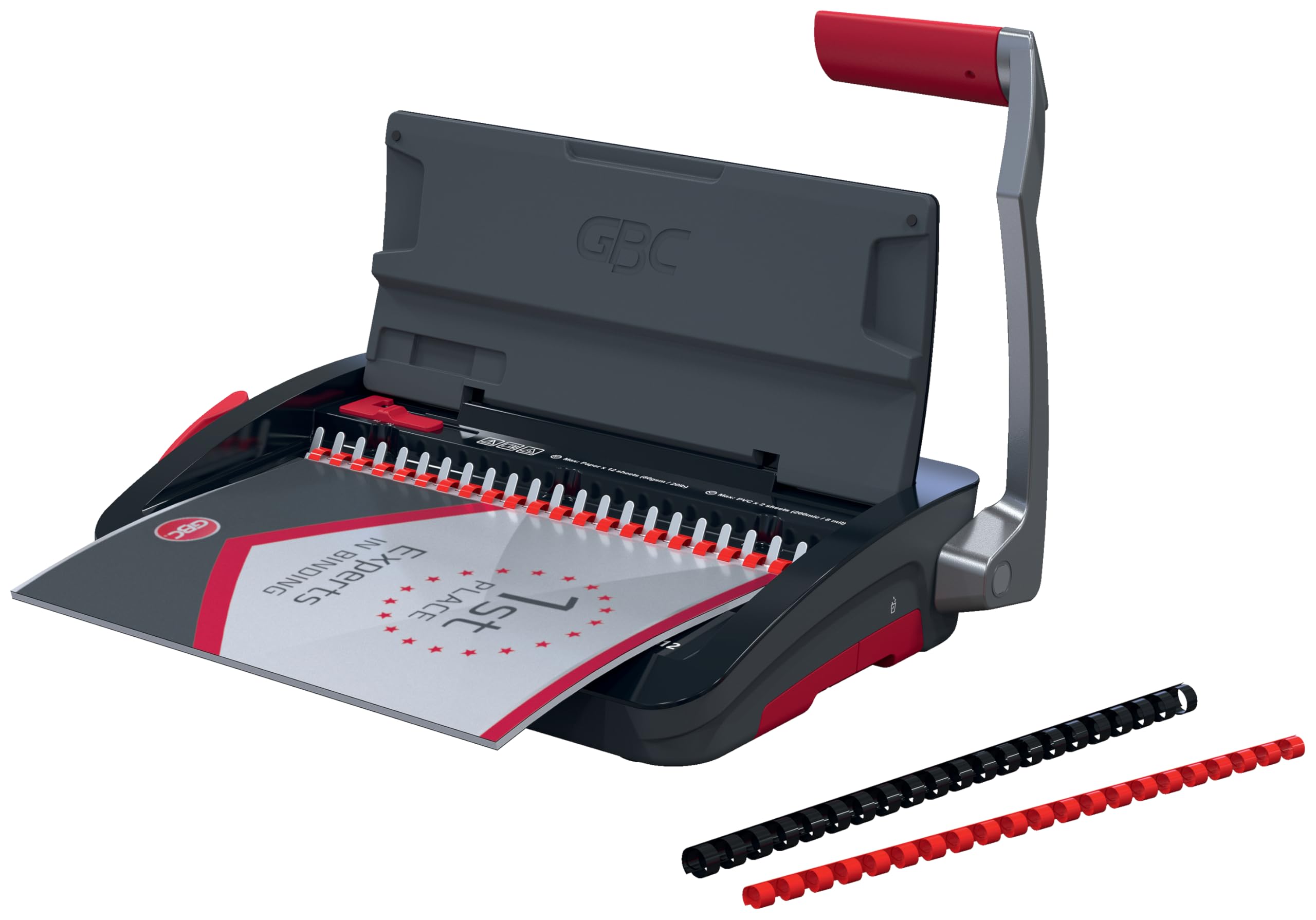 GBC 4410060 - Encuadernadora Manual CombBind CB12, Encuaderna 165 Hojas A5/A4, Diseño Compacto y Ligero, Perfora 12 Hojas, Negro/Plata