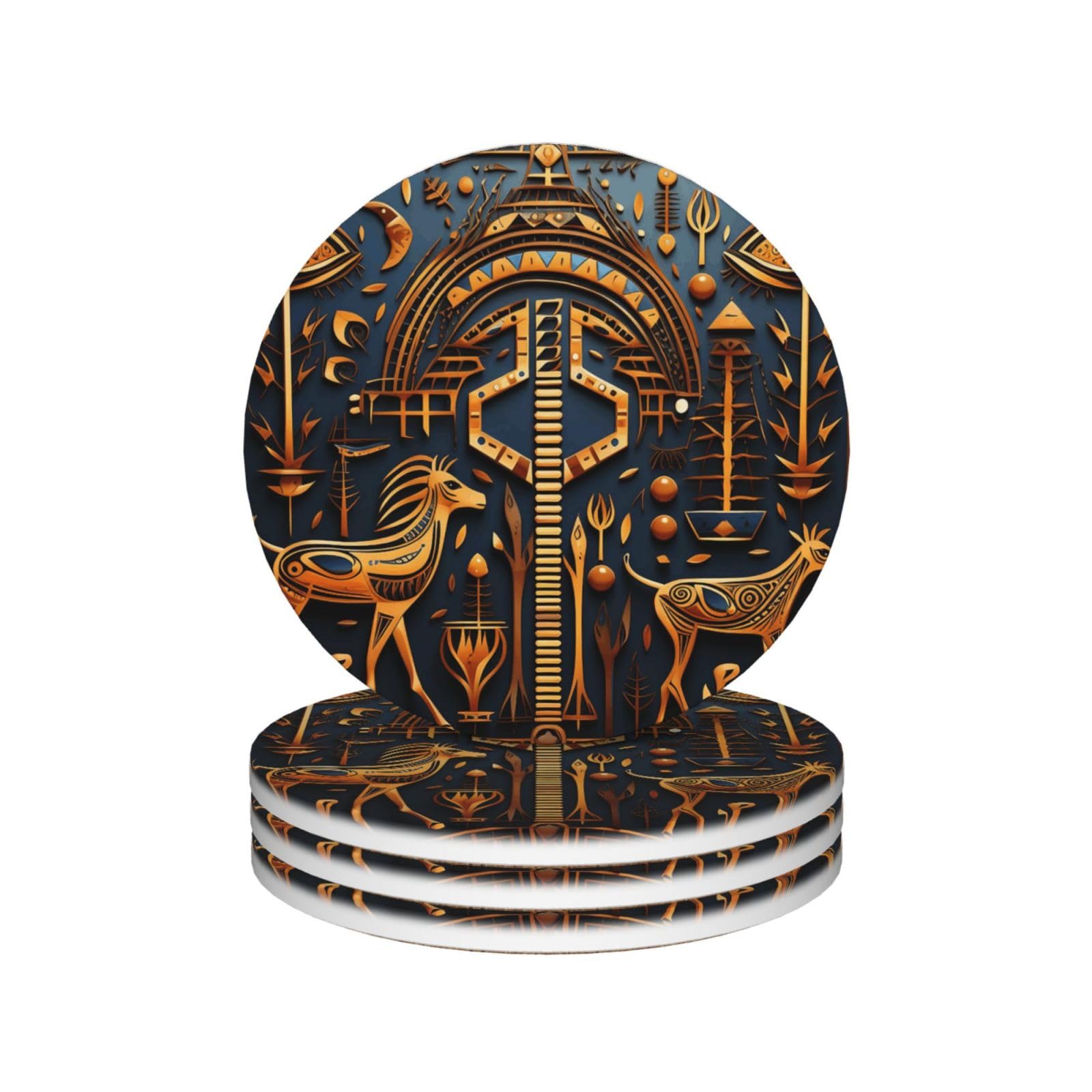 Drink Coasters Set of 4 Coffee Ceramic Coaster African National Patterns Coasters for Drinks Coffee Cup Mat Heat Resistant Tabletop Protection Coaster Desk Accessorie Home Decorative