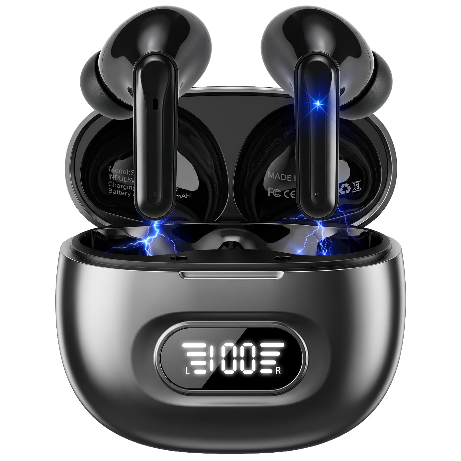 Bluetooth Kopfhörer, In Ear Kopfhörer Kabellos Bluetooth 5.3 mit 4 ENC Noise Cancelling Mic, 72H Spielzeit Kabellose Kopfhörer Tiefer Bass Wireless Earbuds, IP7 Wasserdicht Ohrhörer LED Anzeige