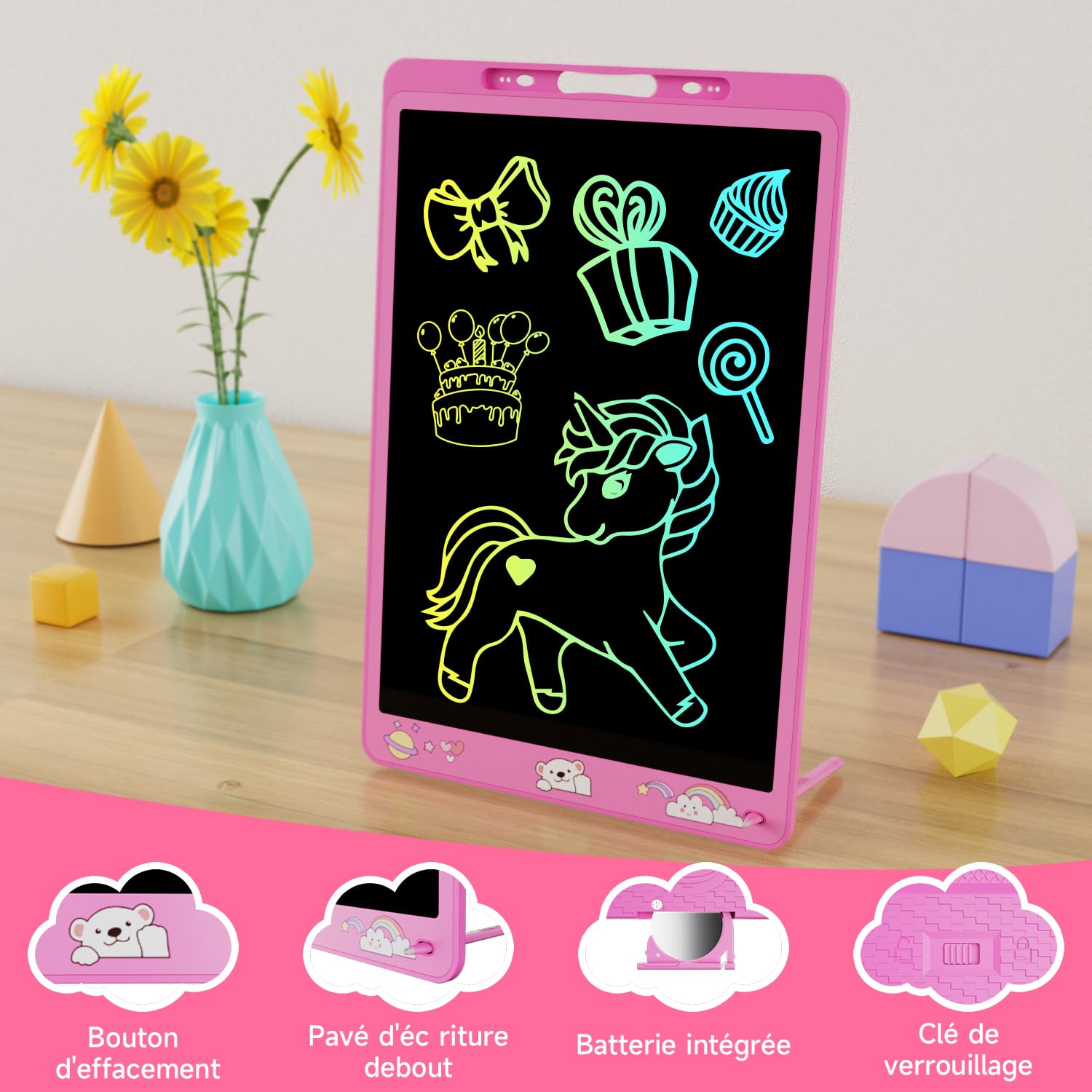 16 Pouces Tablette d'écriture pour Enfants, Electight Tablette de Dessin LCD Tableau, avec Fonction de Verrouillage D'effacement, Cadeau Surprise pour Filles Garçons de 2-8 Ans, Rose - 3