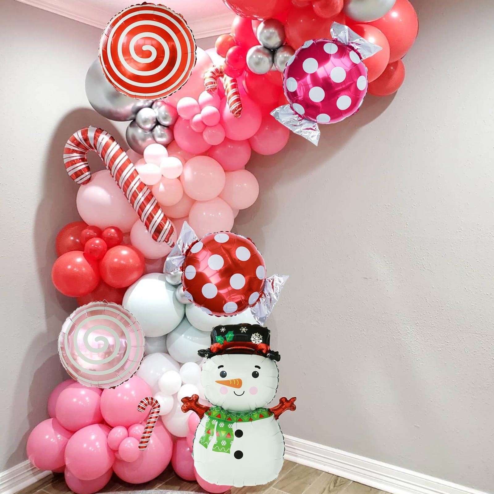 Felice Arts 149Pcs Christmas Balloon Garland Arch Kit with Pink White Sliver Balloons Candy Foil Balloons for Xmas Baby Shower Birthday Party Decorations