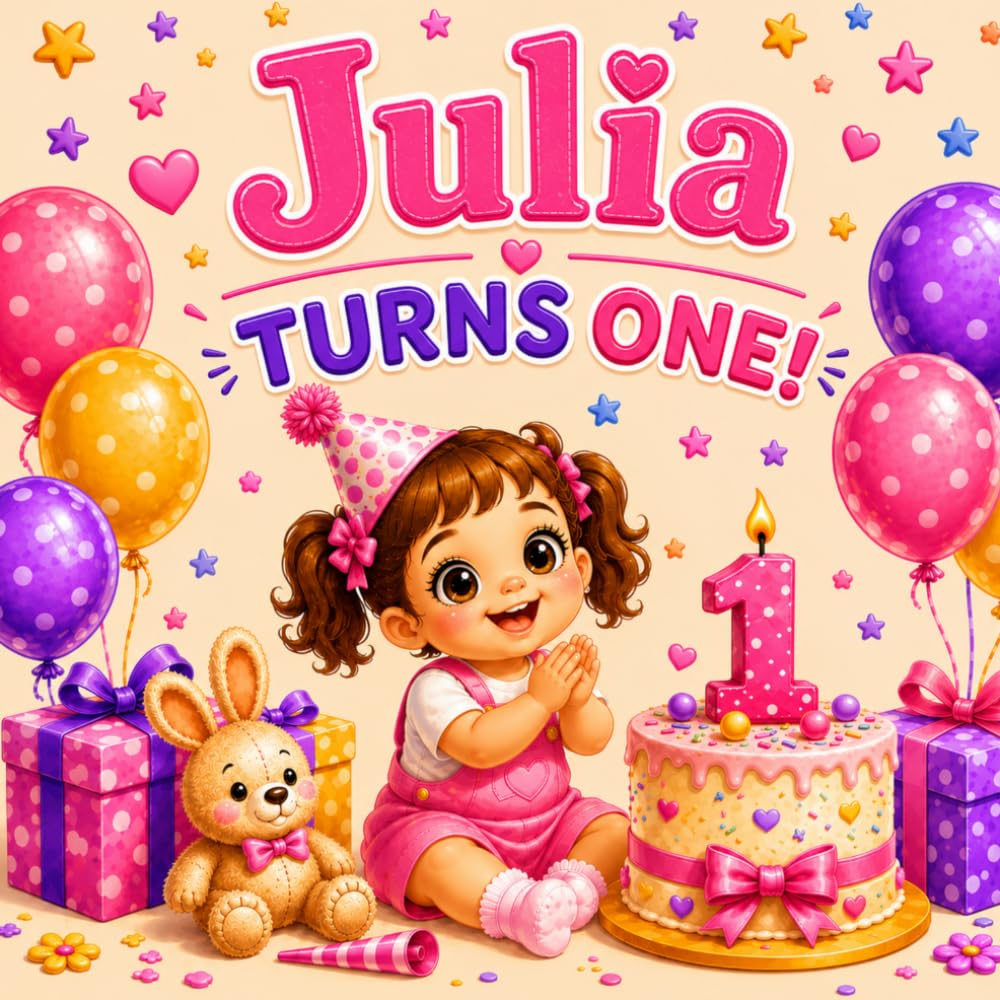 Julia Turns One!: A Personalized First Birthday Story Celebrating Julia's Big Day (Three Hearts Baby Names (Julia))