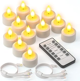 Sponsored You’re seeing this ad based on the product’s relevance to your search query.Learn more about this advertisement Yme Set of 12 LED Tea Lights Rechargeable with Timer, Electric LED Candles Rechargeable Flickering Dimmable with Remote Control and USB-C Charging Cable for Home Room Halloween Christmas Party