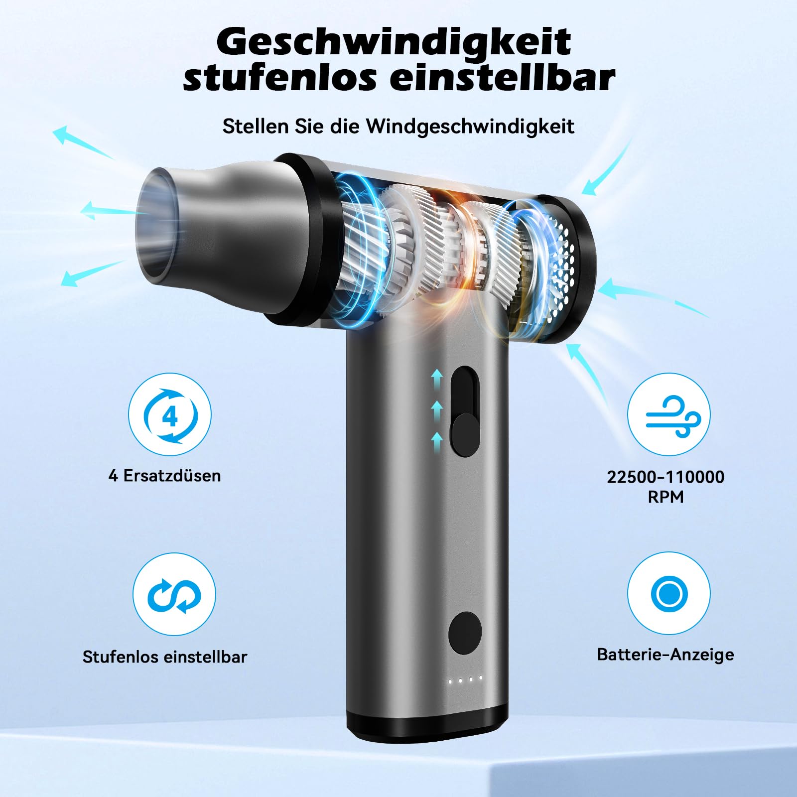 KUKIHO Eektrische Staubgebläse, 110.000 U/min Handgehaltenes Druckluftspray, All-in-One-Funktion zum Blasen und Pumpen, PC Reinigungsset,Thermo schneefräse Gebläse Akku Druckluft Kompressor