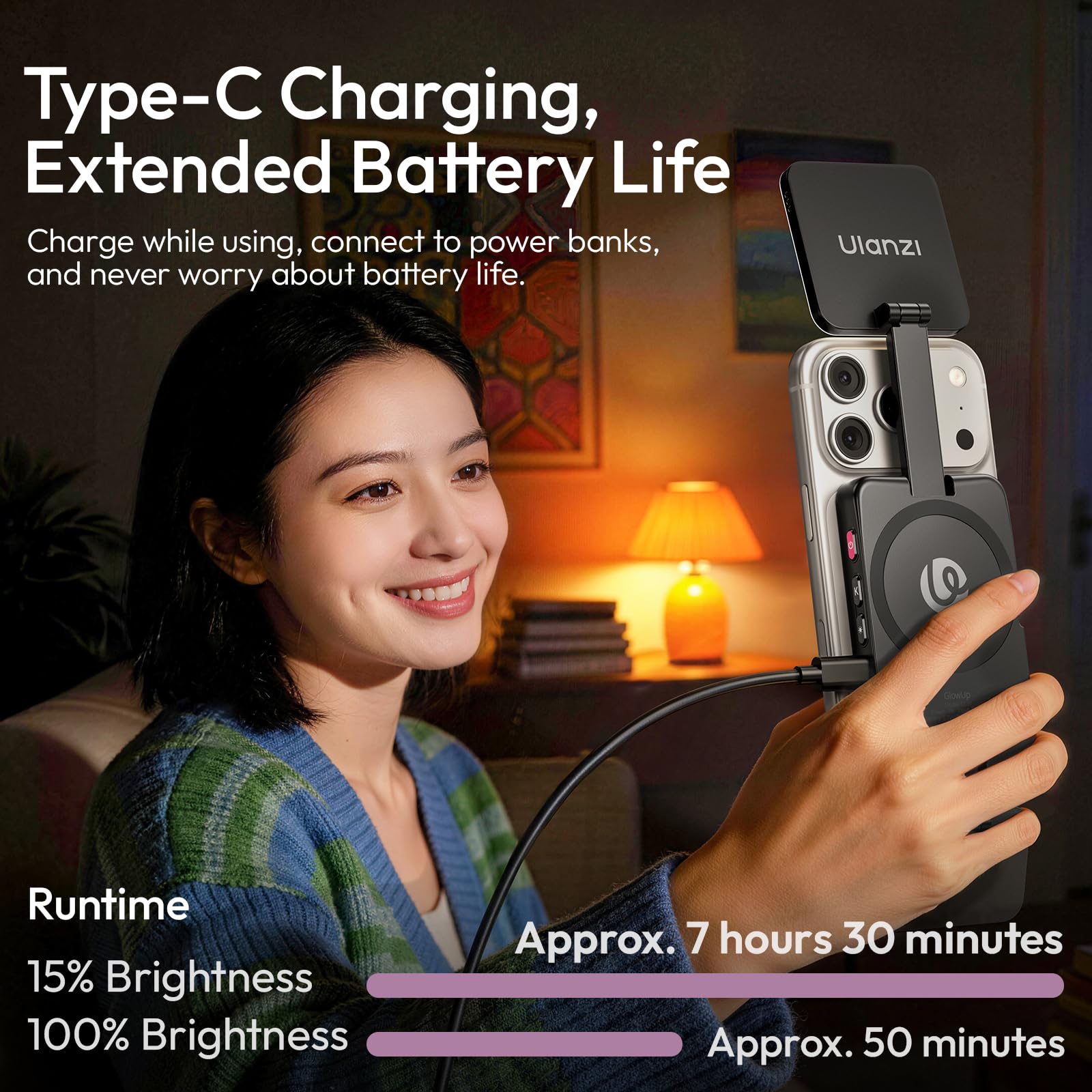 ULANZI GL01 Luz de Relleno Magnética 2026, Luz LED Magnética para Selfie para Móvil con Dos Paneles LED Cuadrados, Temperatura de Color 2500-6500 K, Compatible con iPhone 17, 16, 15 y Samsung