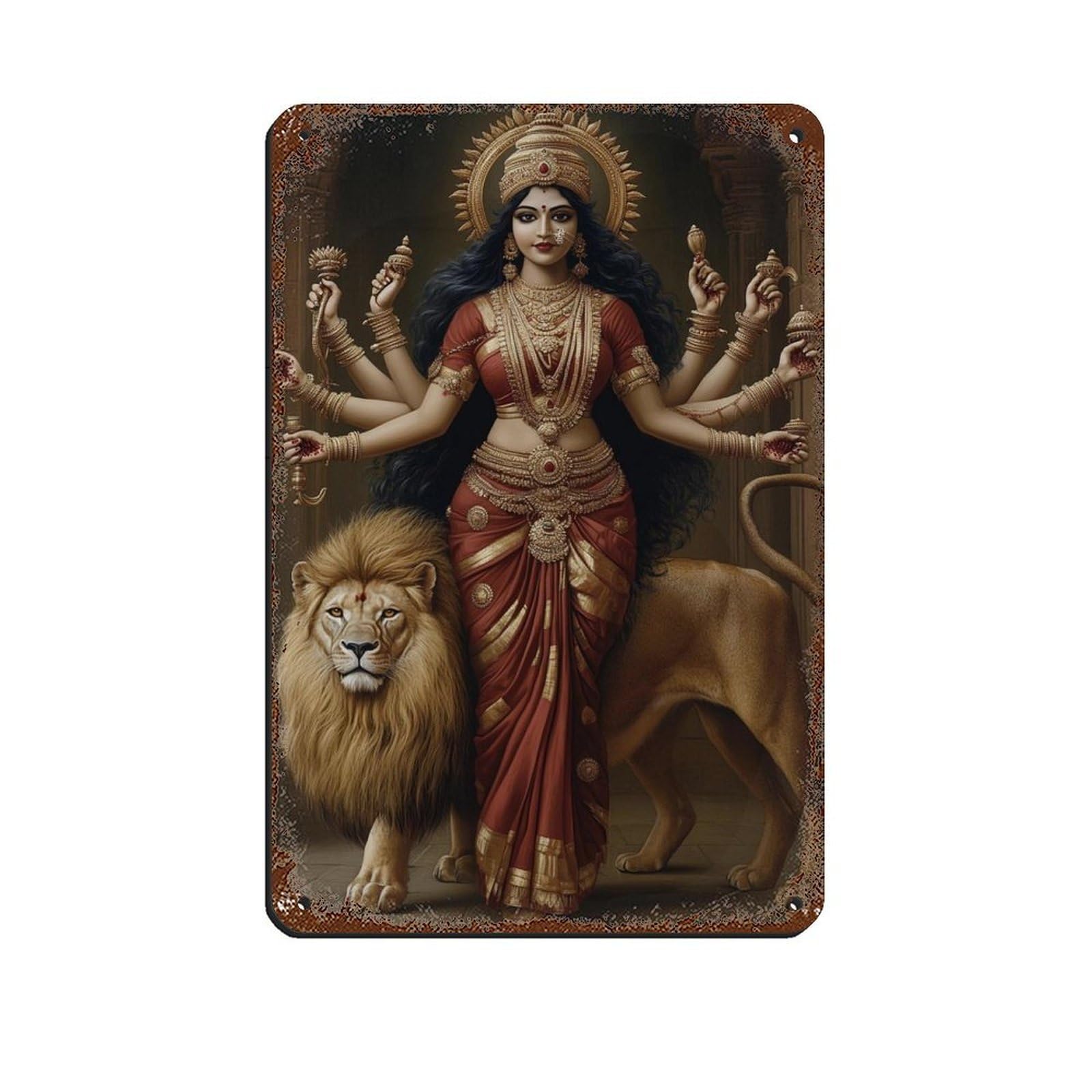 Durga Art-Goddess Art Retro Poster Metal Tin Sign Chic Art Retro Iron Painting Bar People Cave Cafe Family Garage Poster Wall Decoration 8x12inch(20x30cm)