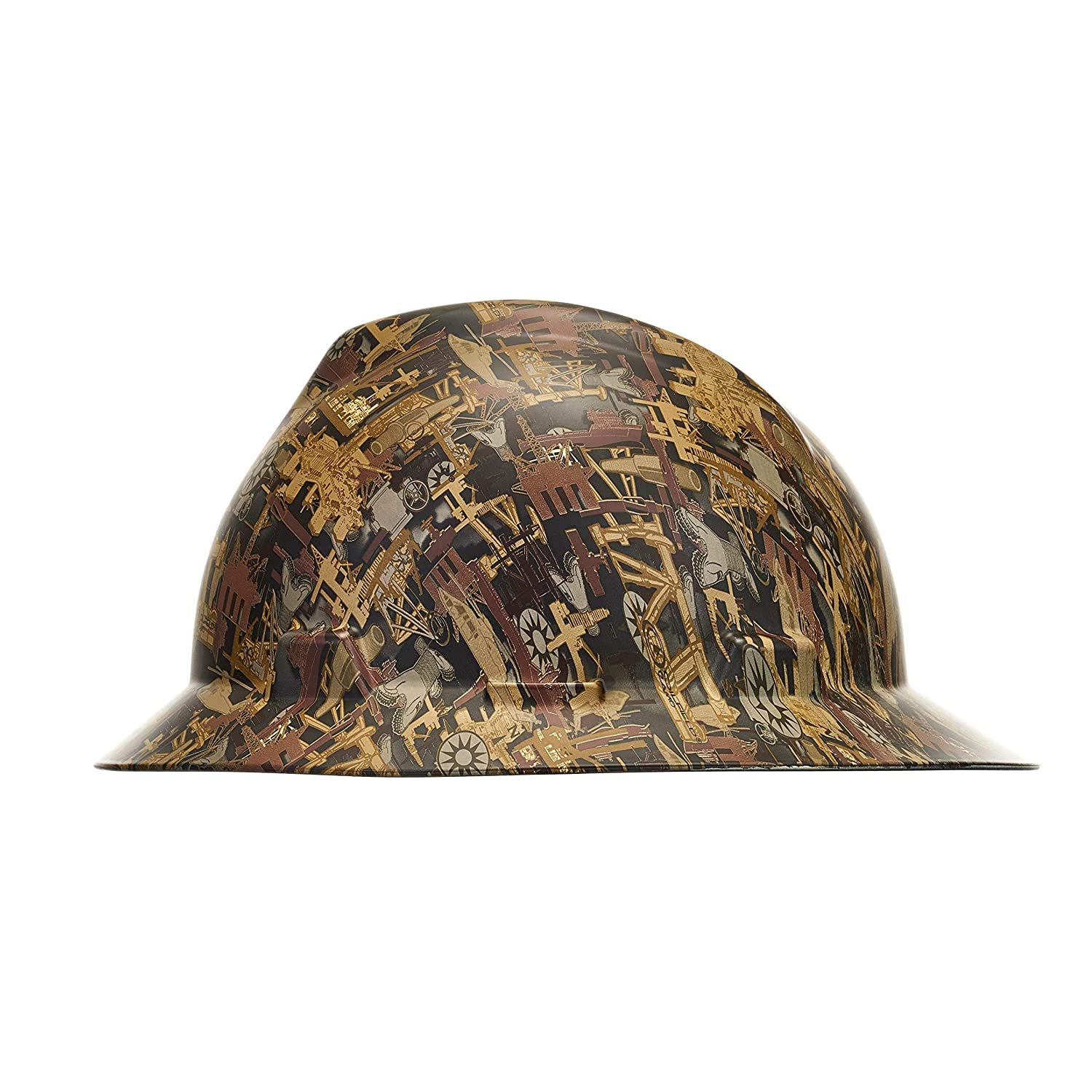 MSA 10204783 Hydro Dip V-Gard Full-Brim Hard Hat With Fas-Trac III Ratchet Suspension | Polyethylene Shell, Self Adjusting Crown Straps - Standard Size in Oilfield Camo