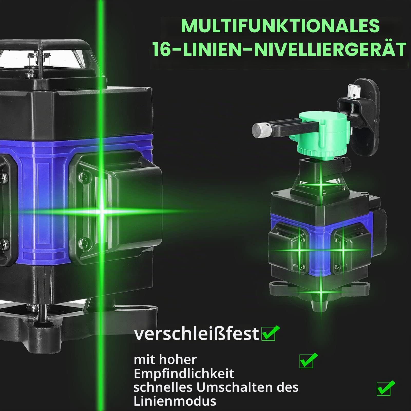 Kreuzlinienlaser Hancaner laser wasserwaage mit Stativ 4 x 360 ° 16 Linien-selbstnivellierendes Laserlinie 25m mit 1.5m Stativständer, 2 * 2400 mAh Batterien, Wandhalterung, Fernbedienung