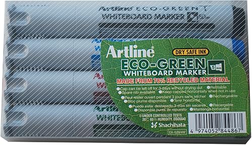 Shachihata Artline Eco-Green - Marcador para pizarra blanca, colores surtidos (paquete de 4)