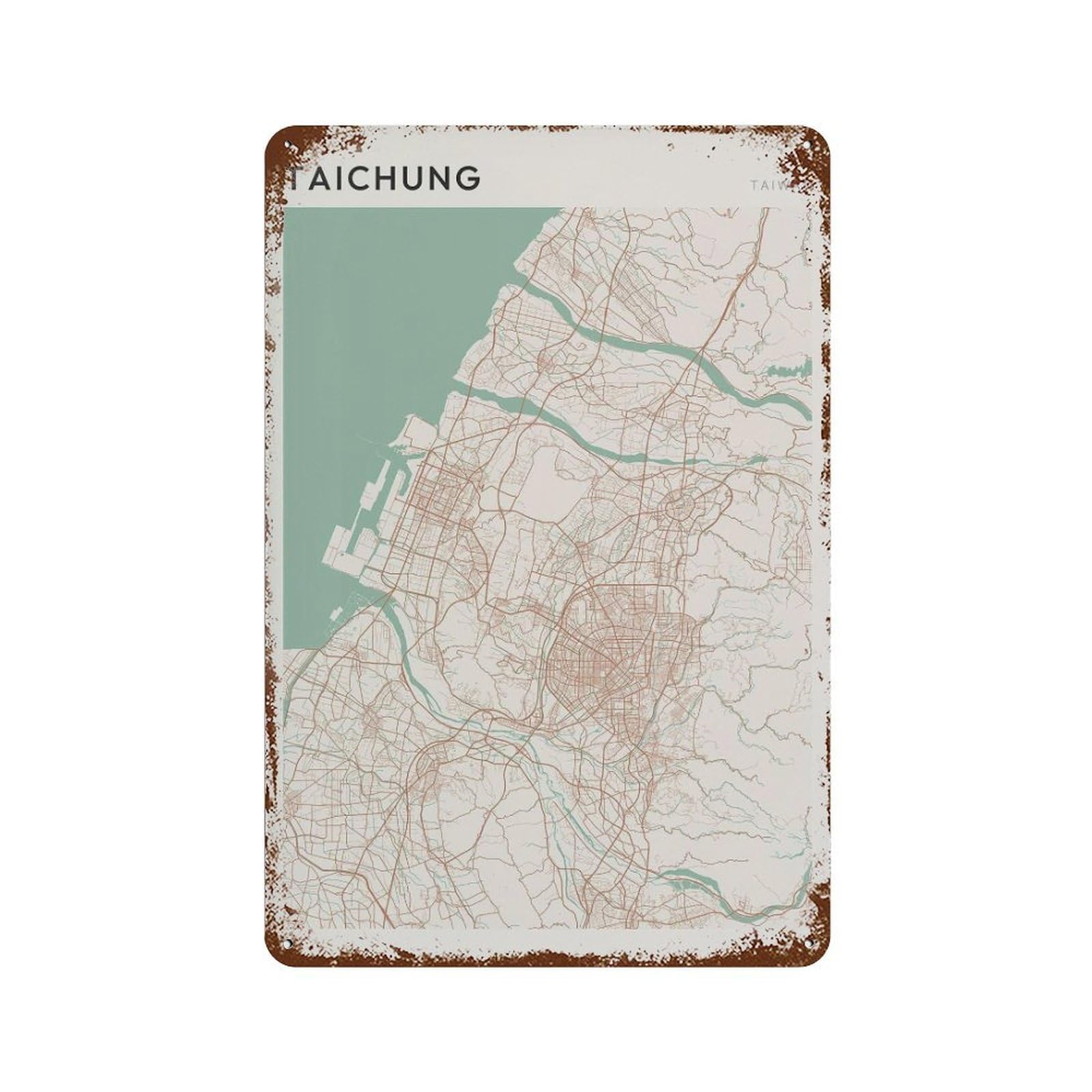 xiaoxiaoshen Taichung Map Taiwan Travel Gift Minimalist Wall Decor Art Metal Tin Poster Modern Home Decor Art Home Bar Shop Decorations Vintage Sign 30x20cm