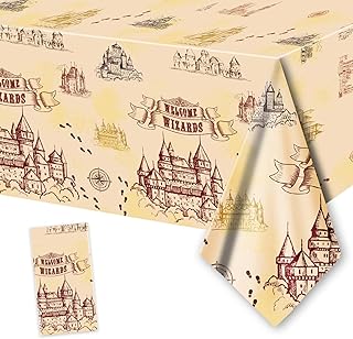 1PC Wizard Disposable Tablecloth, Wizard Party Decorations, Magical Wizard Party Plastic Tablecover Welcome Wizard Decor for Halloween Witch Party Supplies