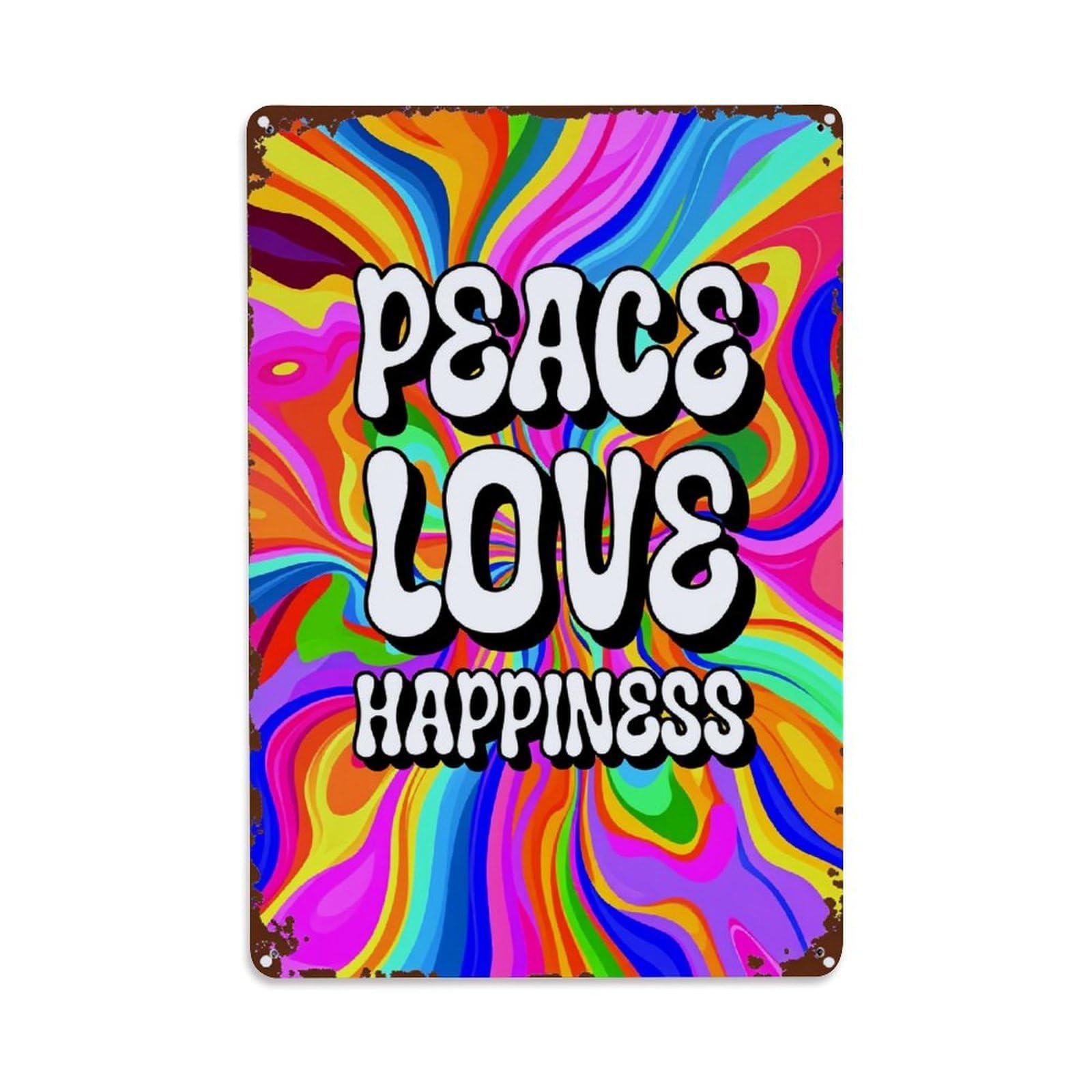 Enderetf Vintage Peace Love Happiness Rainbow Swirl Tin Sign Metal Poster, Home Bar Garage Man Cave Cafe Indoor & Outdoor Wall Decoration 8X12inches
