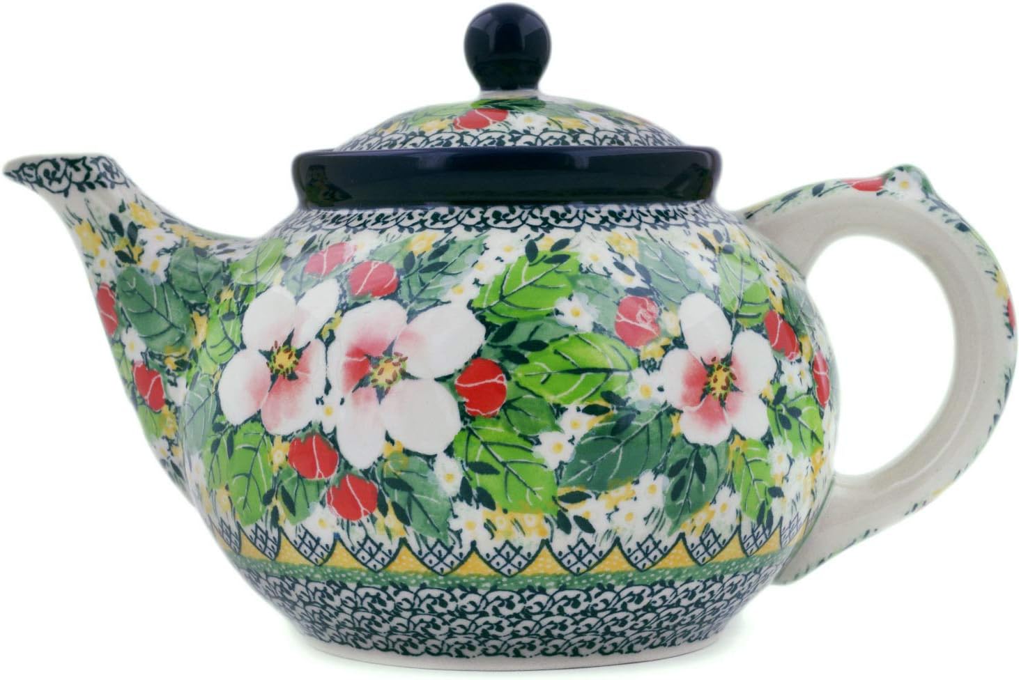 Polmedia Polish Pottery Tea or Coffee Pot UNIKAT - Country Boutique Pattern Handmade in Boleslawiec Poland by Ceramika Artystyczna + Certificate of Authenticity