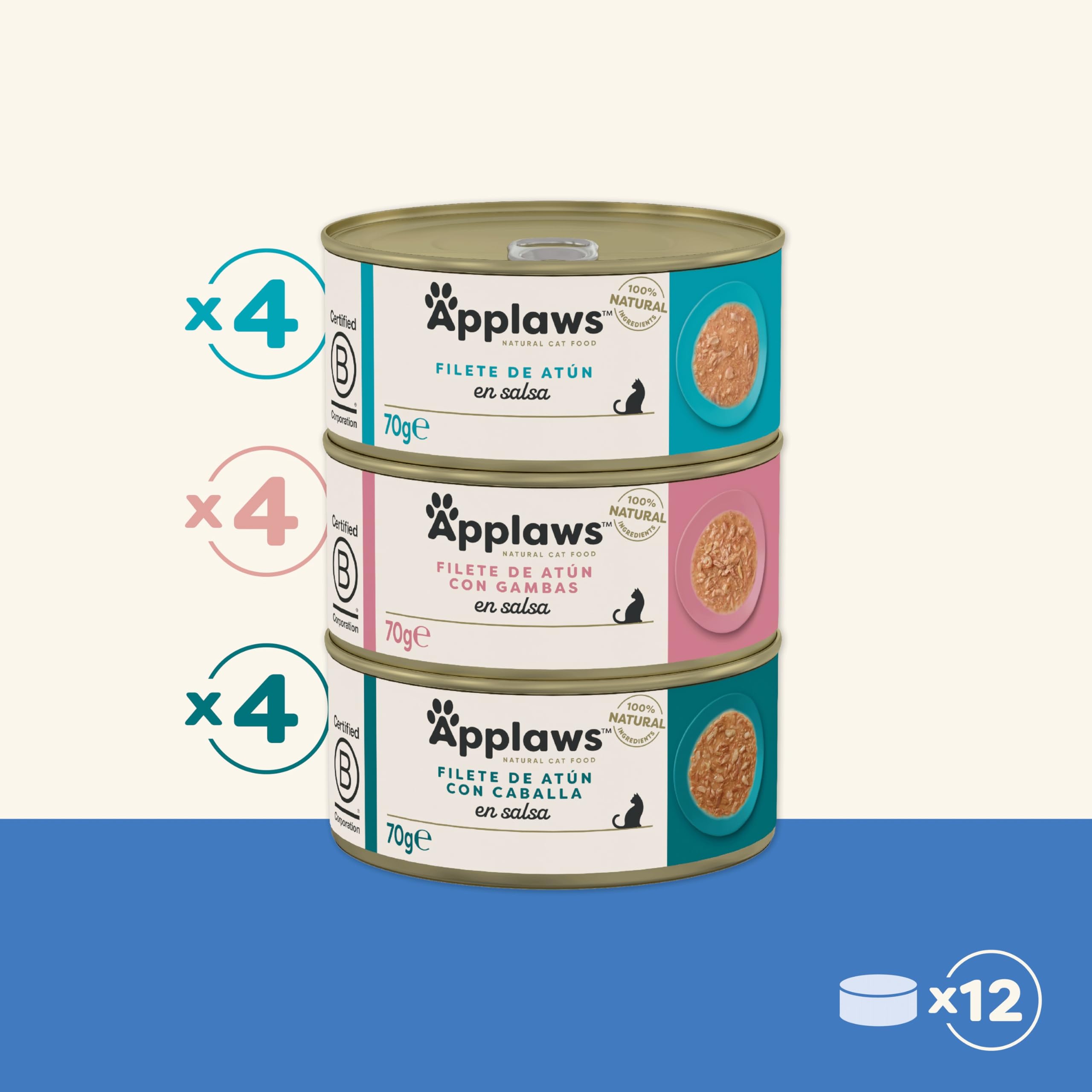Applaws 100 % Natural Comida húmeda para Gatos Adultos, selección de Pescado en Salsa Multipack, 12 × 70 g latas