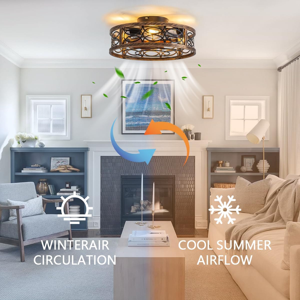 KZT Deckenventilator mit Beleuchtung und Fernbedienung Leise Ventilator Deckenleuchte Vintage Industrial Wohnzimmerlampe E27 Retro Käfig Fan Deckenlampe für Wohnzimmer Schlafzimmer Küche Lüfter Licht