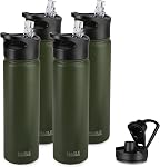 HASLE OUTFITTERS Bouteille d'eau isolée 22 oz Bouteilles d'eau en acier inoxydable à double paroi avec limace en paille & Bouchon de goutte garde froid ou chaud(noir,1)