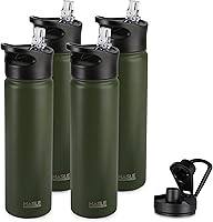 Vista 40 de HASLE OUTFITTERS Botella de agua aislada de 22 onzas, botella de agua de acero inoxidable de doble pared de boca ancha con tapa de popote y tapa