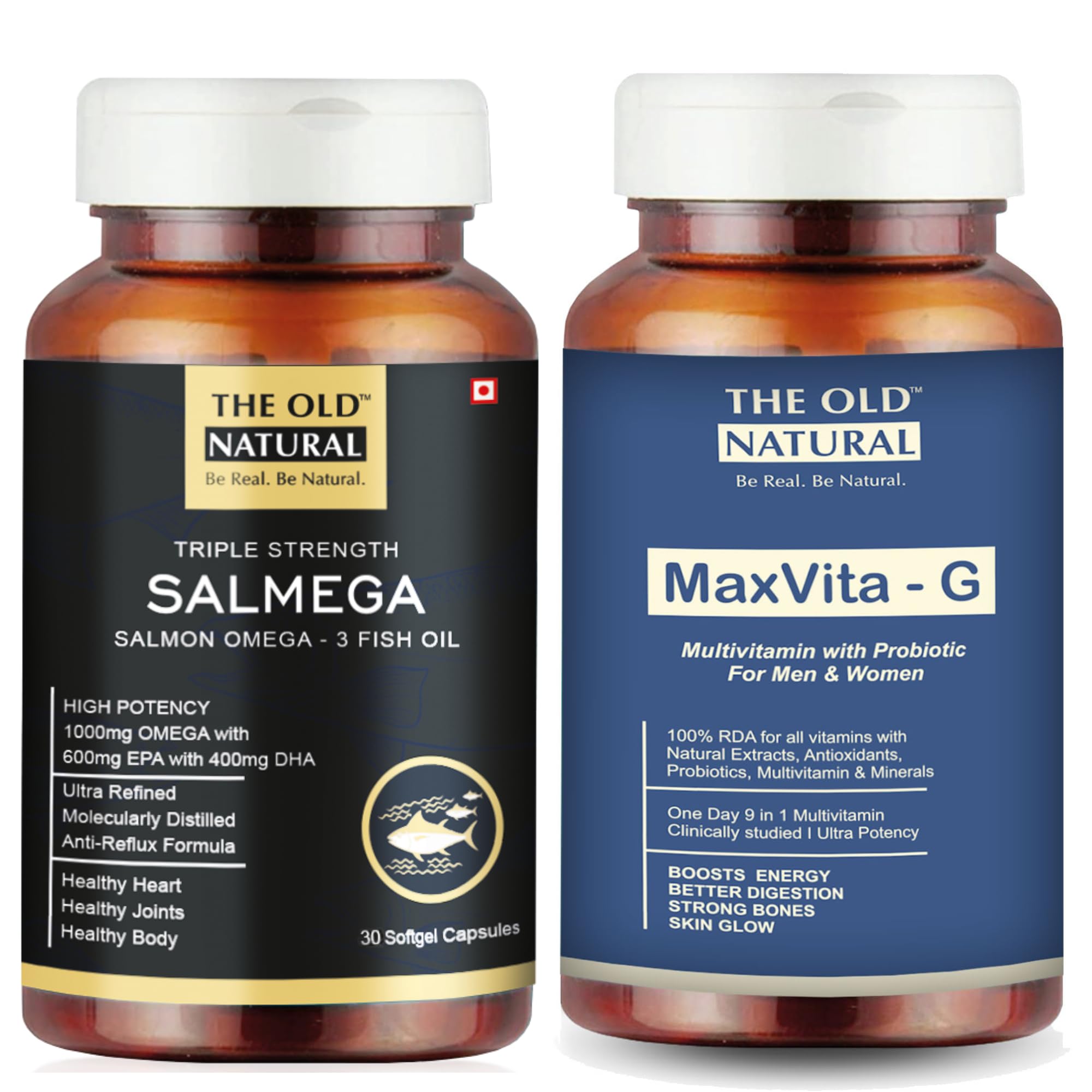 The Old Natural Multivitamin and Fish Oil Combo - Salmega Triple Strength Fish oil 30 Softgels and MaxvitaG Advanced Multivitamin 60 Tablets for Men (B0C94DLW1T) Amazon Price History, Amazon Price Tracker