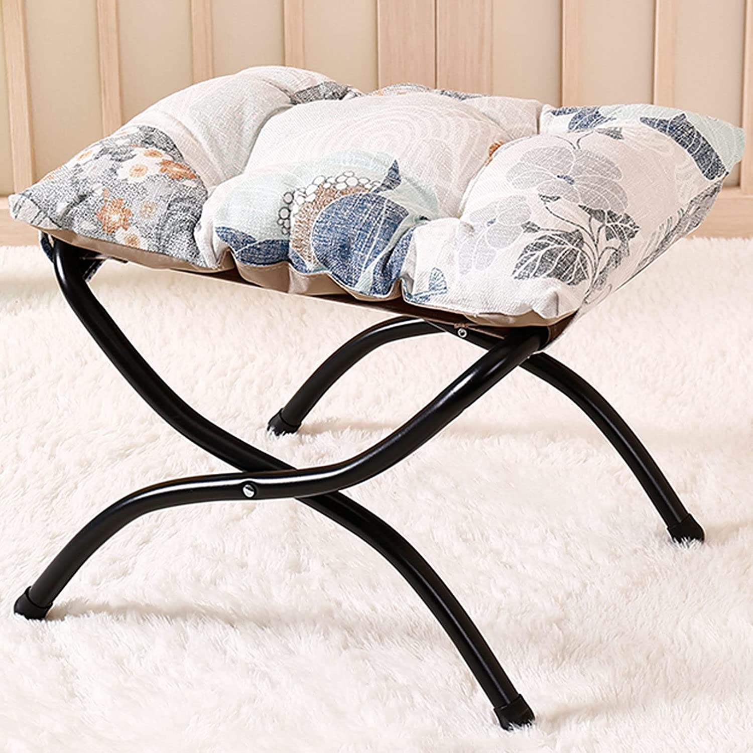 Tabouret repose-pieds pliable en coton et métal pour salon