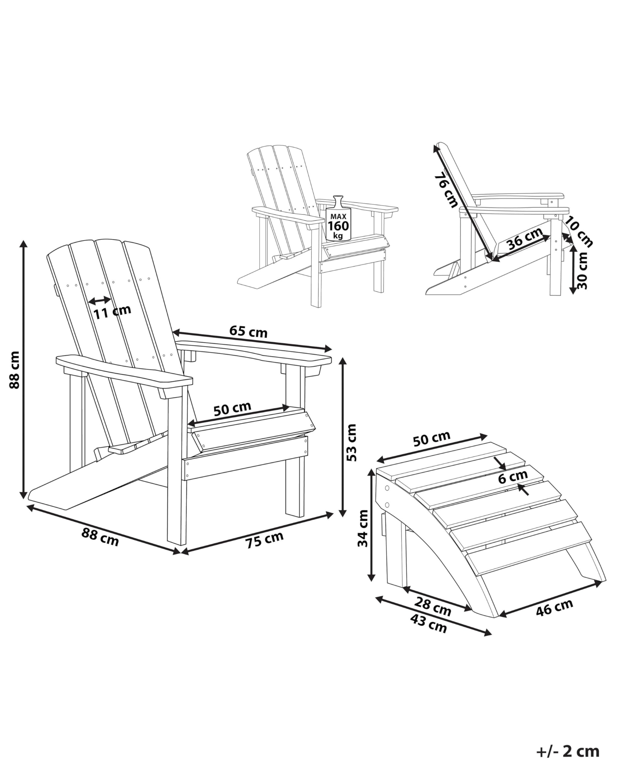 Beliani Silla de jardín Amarilla de Madera sintética con reposapiés Resistente a la Intemperie Estilo Moderno Adirondack