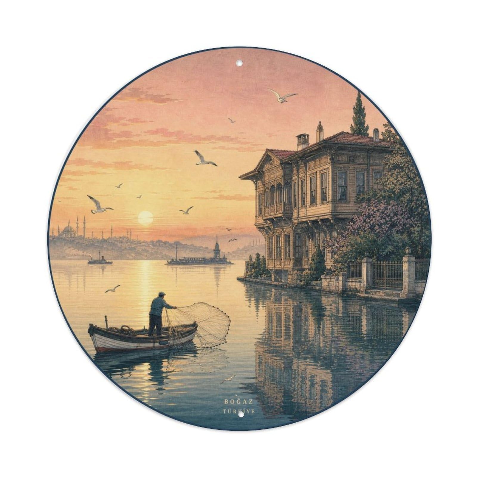 Bosphorus Istanbul Turkey Strait Heritage Woodblock Metal Tin Sign