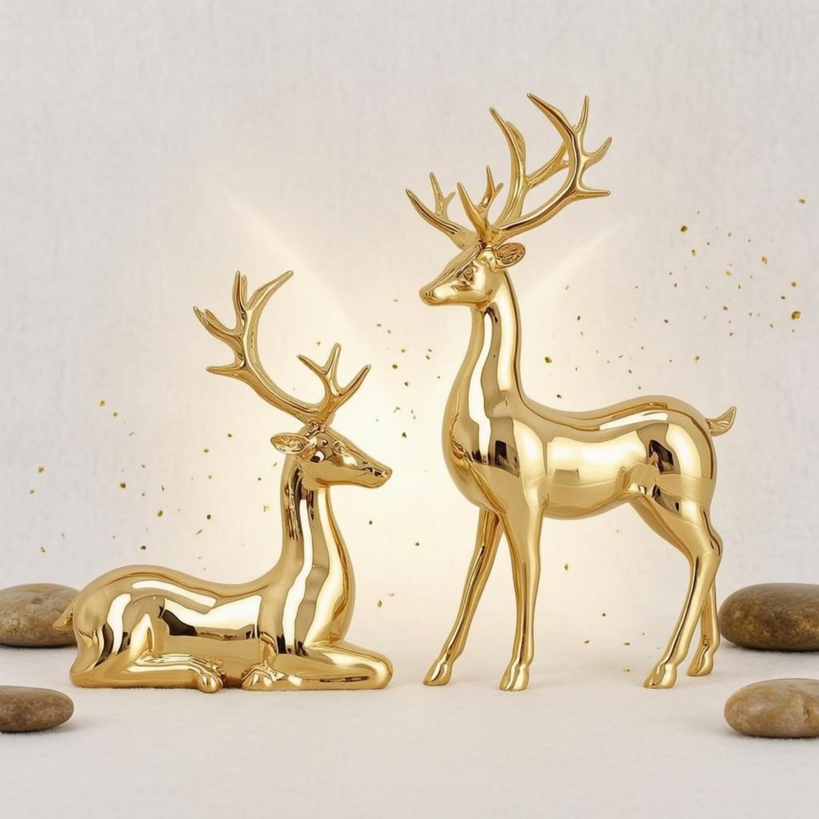 predolo Hirschornament aus Resin elektroplattierte Oberfläche Hirsch Dekofigur Wohndekoration Wohndeko für Wohnzimmer, Champagner
